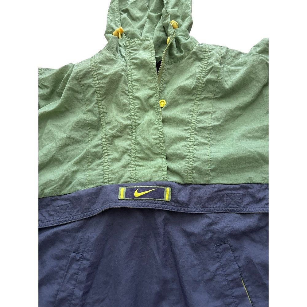Vintage 90s Nike Big Swoosh Check Green Blue Large Windbreaker - Picture 9 of 11